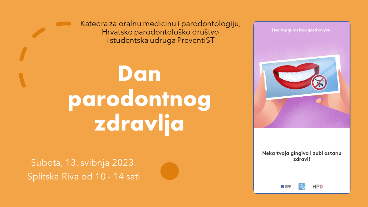  Obilježavanje Dana parodontnog zdravlja 13. svibnja 2023. od 10:00 - 14:00 sati na Rivi